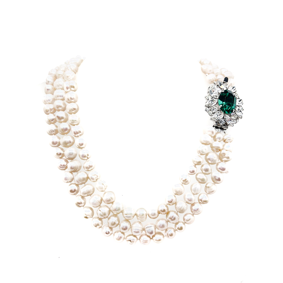 Jennifer Gibson Jewellery 1693 (7) Vintage Emerald Paste Pearl Necklace