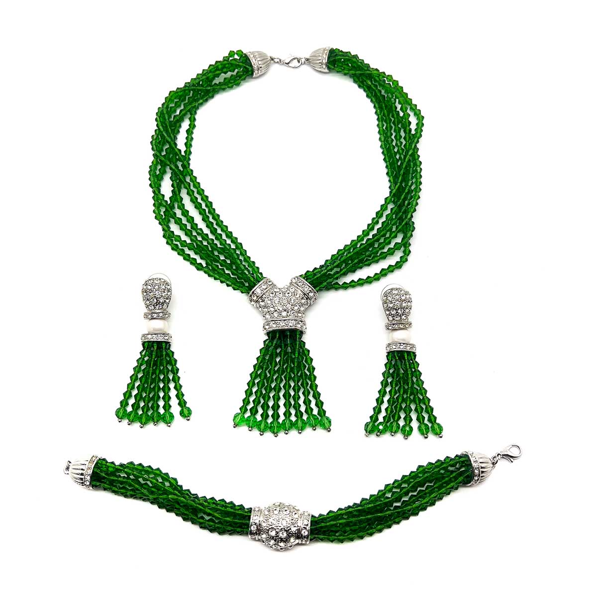 Jennifer Gibson Jewellery 1694 (2) Vintage Emerald Glass Torsade Necklace