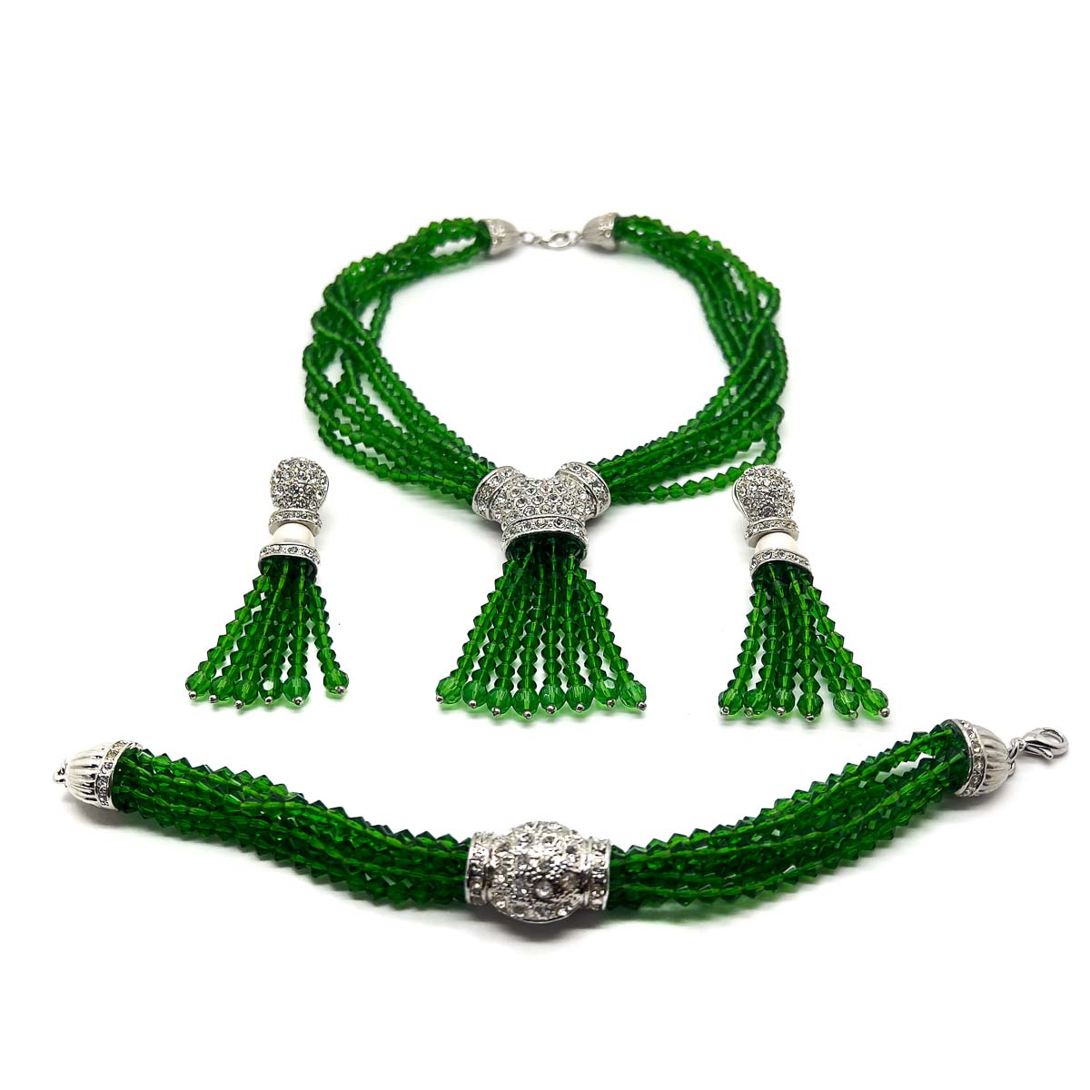 Jennifer Gibson Jewellery 1694 (3) Vintage Emerald Glass Torsade Necklace