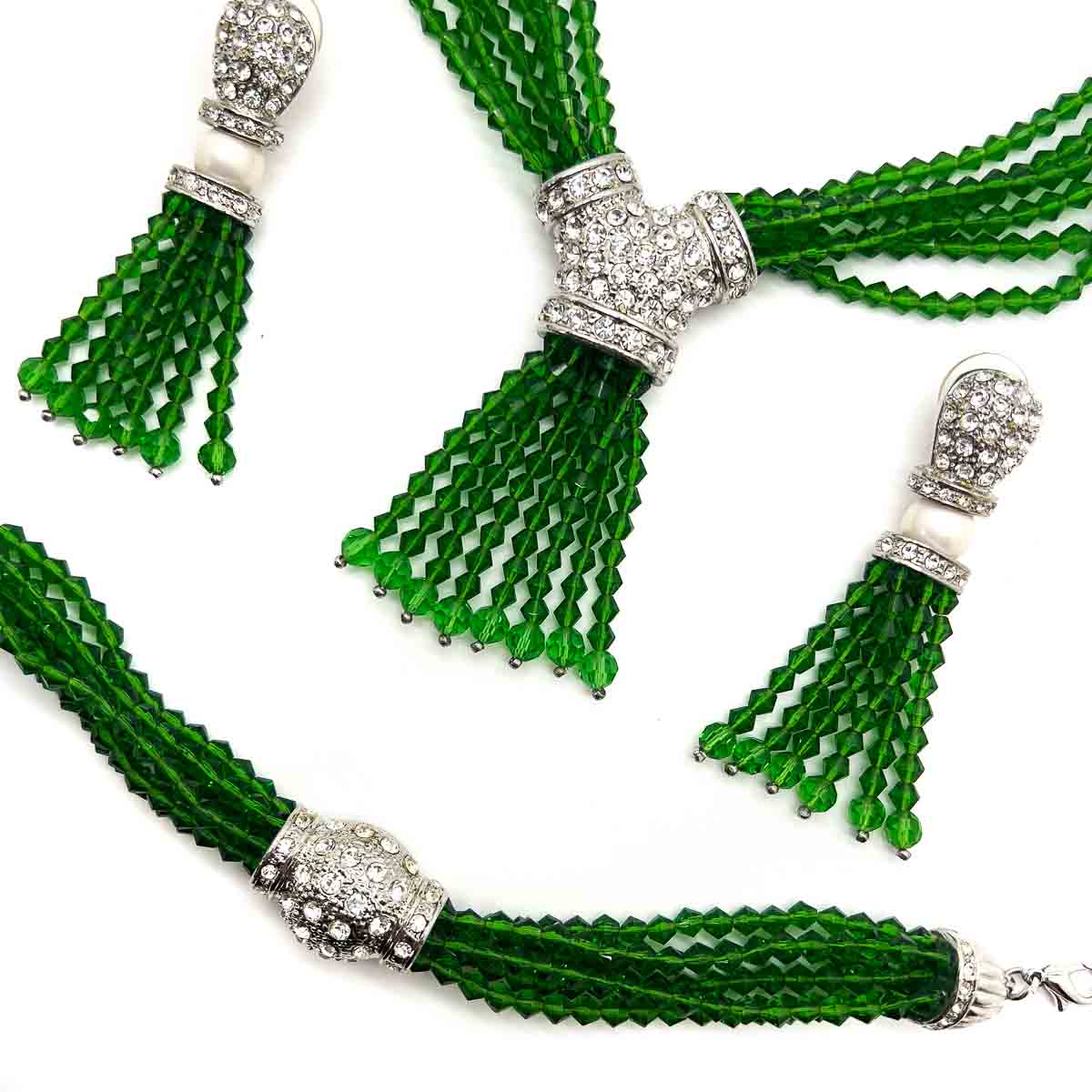Jennifer Gibson Jewellery 1694 (4) Vintage Emerald Glass Torsade Necklace