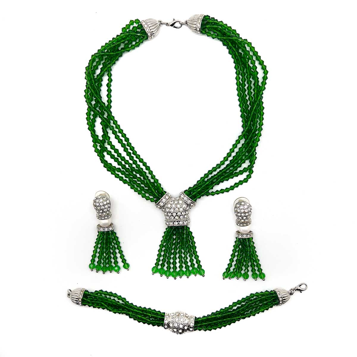 Jennifer Gibson Jewellery 1694 (8) Vintage Emerald Glass Torsade Necklace
