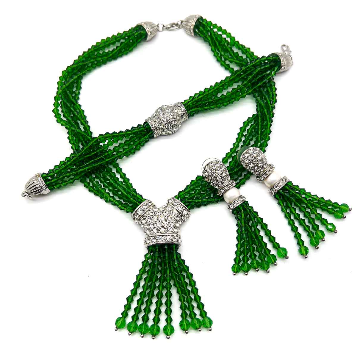 Jennifer Gibson Jewellery 1694 (9) Vintage Emerald Glass Torsade Necklace
