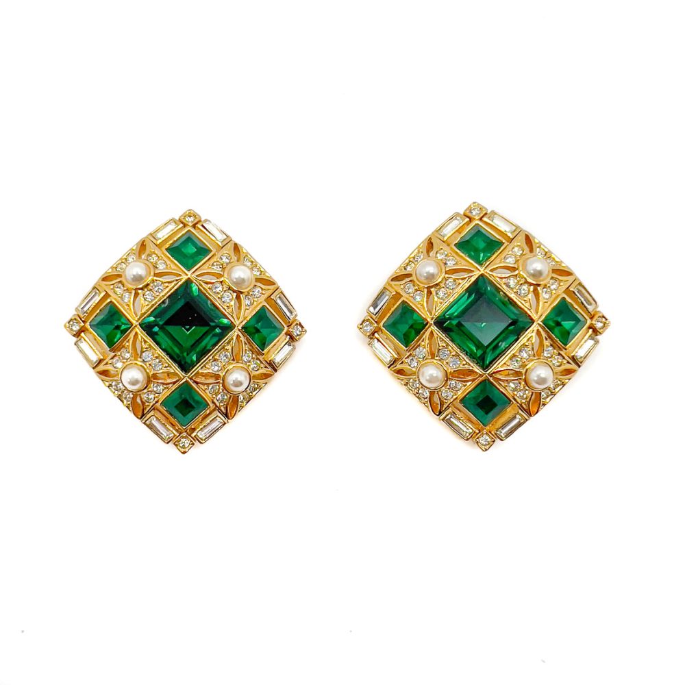 Vintage Emerald Crystal Earrings
