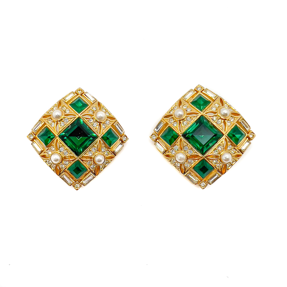 Vintage Emerald Crystal Earrings