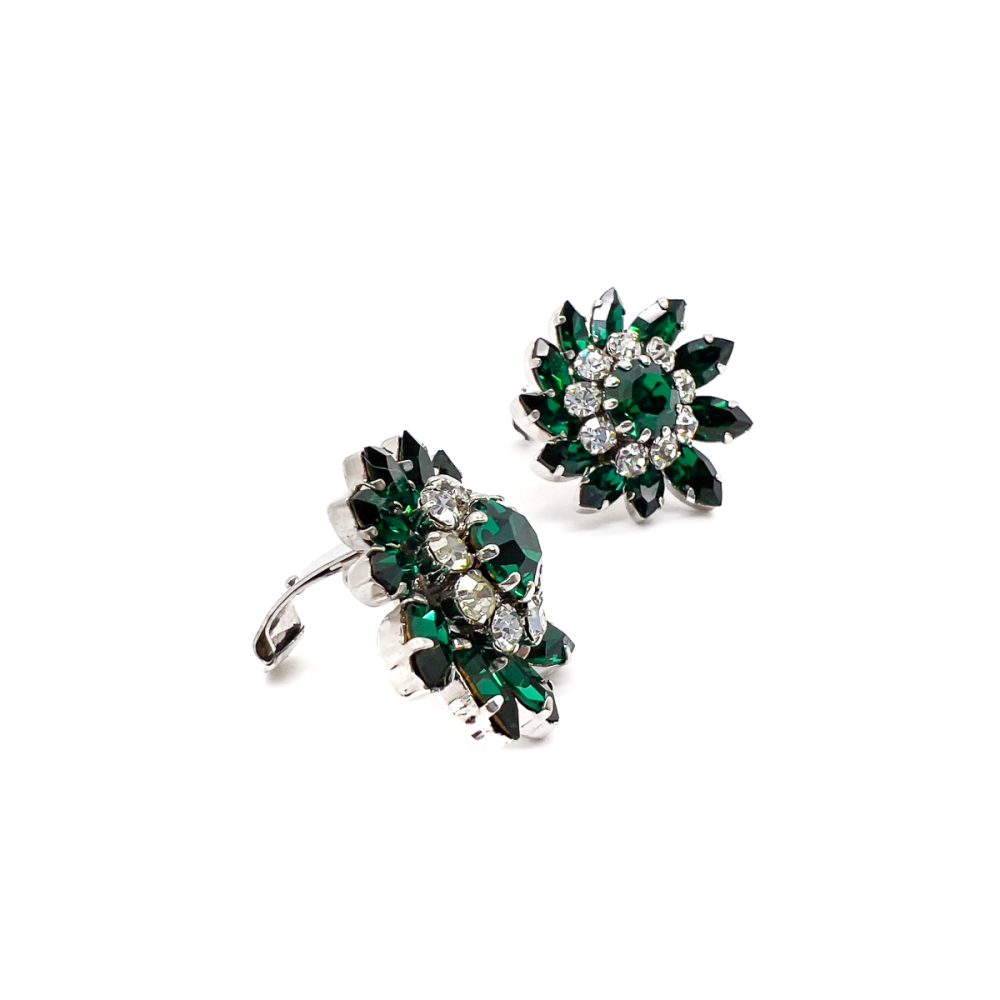 Vintage Austrian Emerald Crystal Floral Earrings 1950s