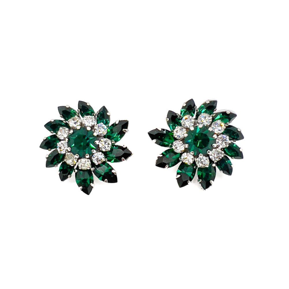 Vintage Austrian Emerald Crystal Floral Earrings 1950s