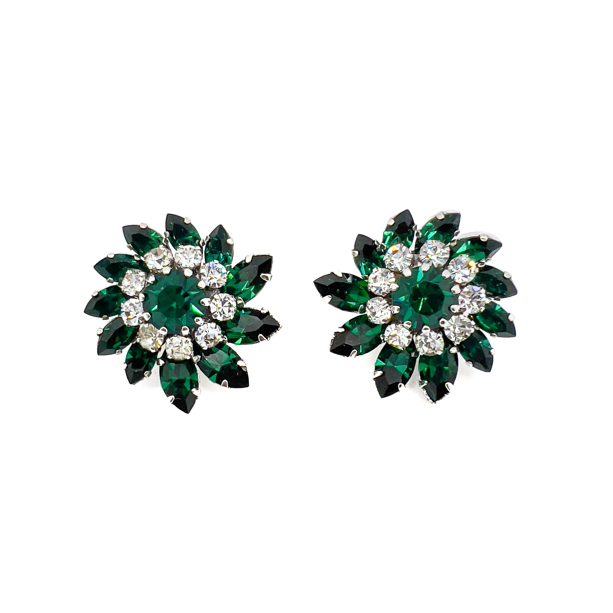 Jennifer Gibson Jewellery 1702 (2) Vintage Austrian Emerald Crystal Floral Earrings 1950s