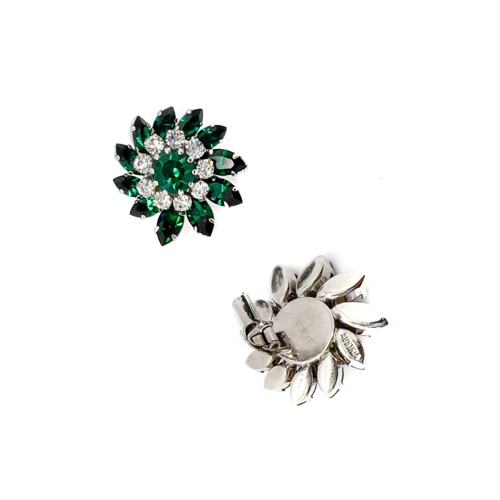 Vintage Austrian Emerald Crystal Floral Earrings 1950s