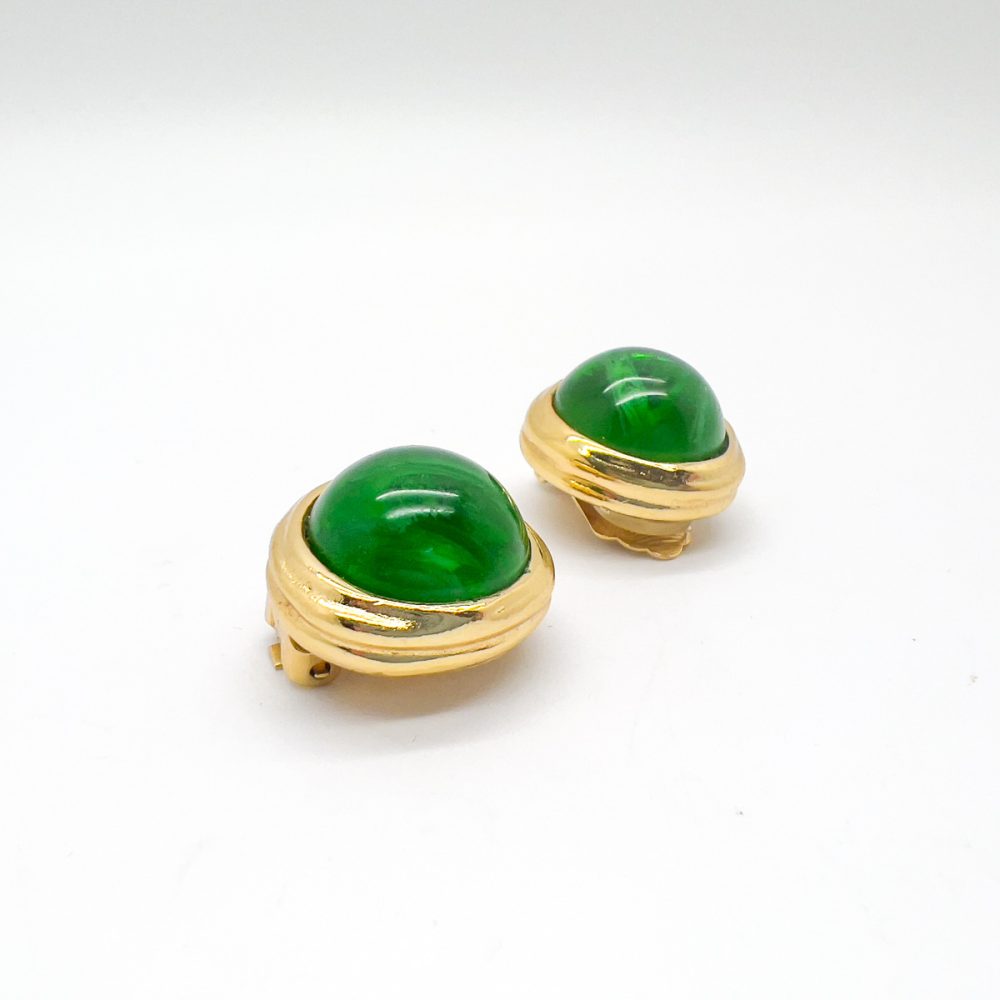 Vintage Dior Emerald Cabochon Earrings