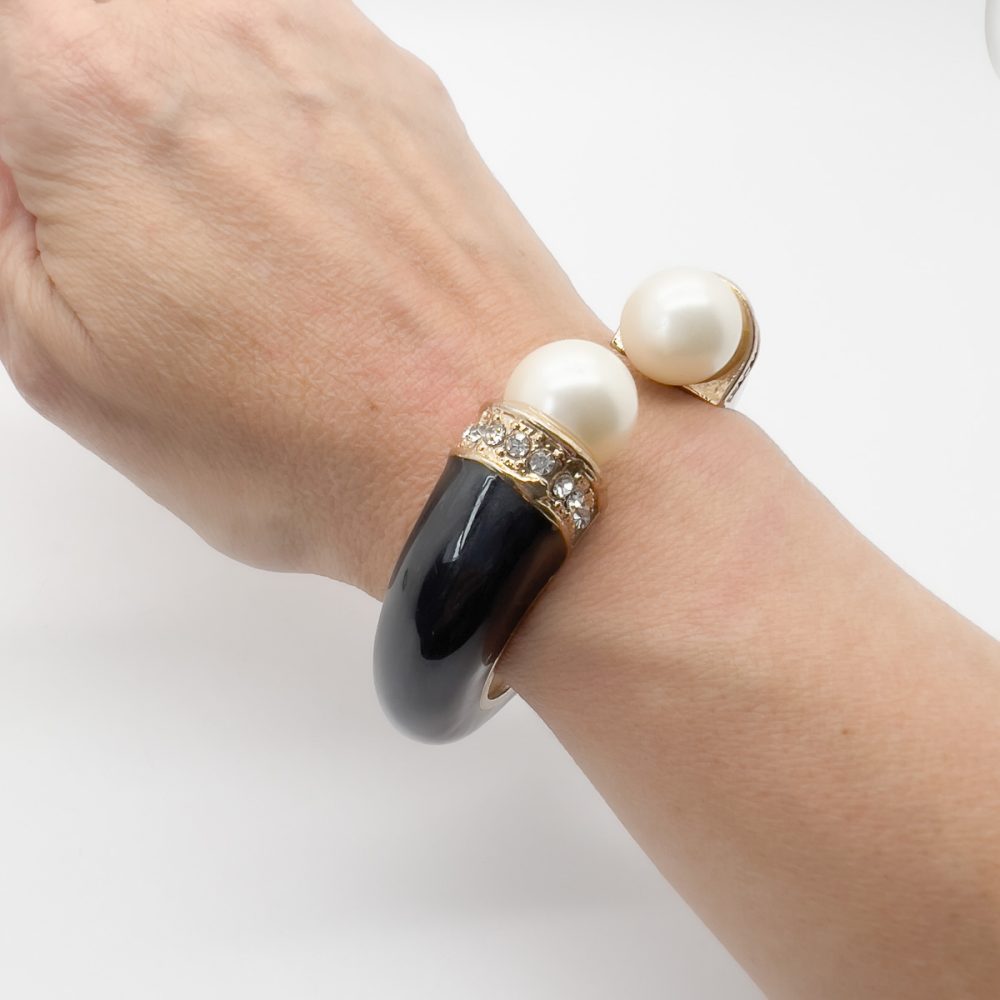 Vintage Enamel Pearl Torque Cuff