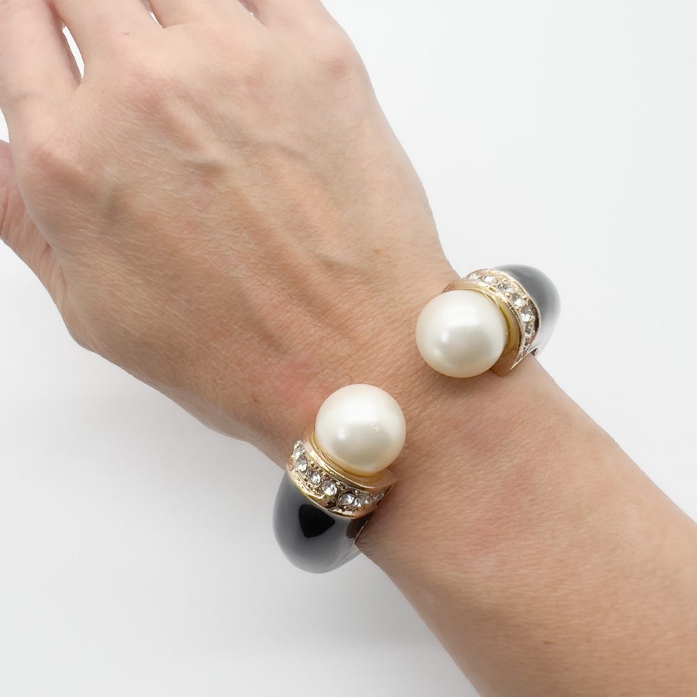 Vintage Enamel Pearl Torque Cuff