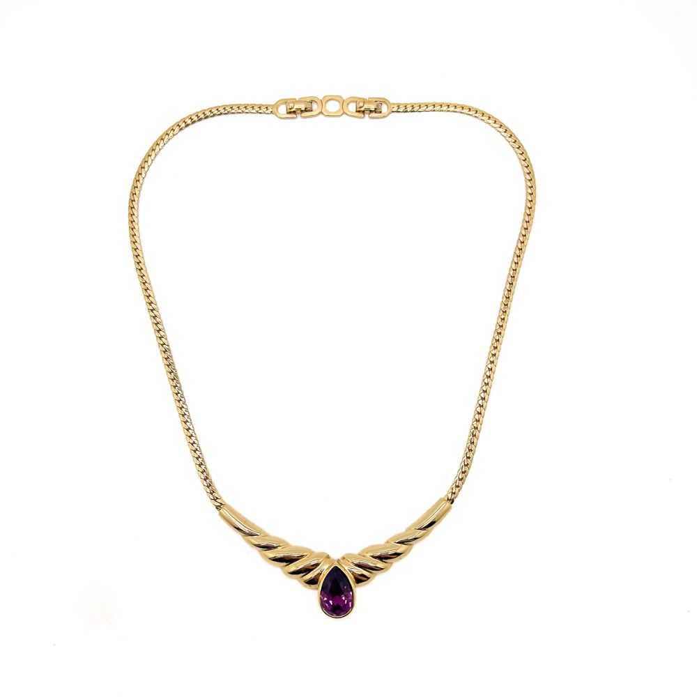Vintage Christian Dior Amethyst Teardrop Necklace