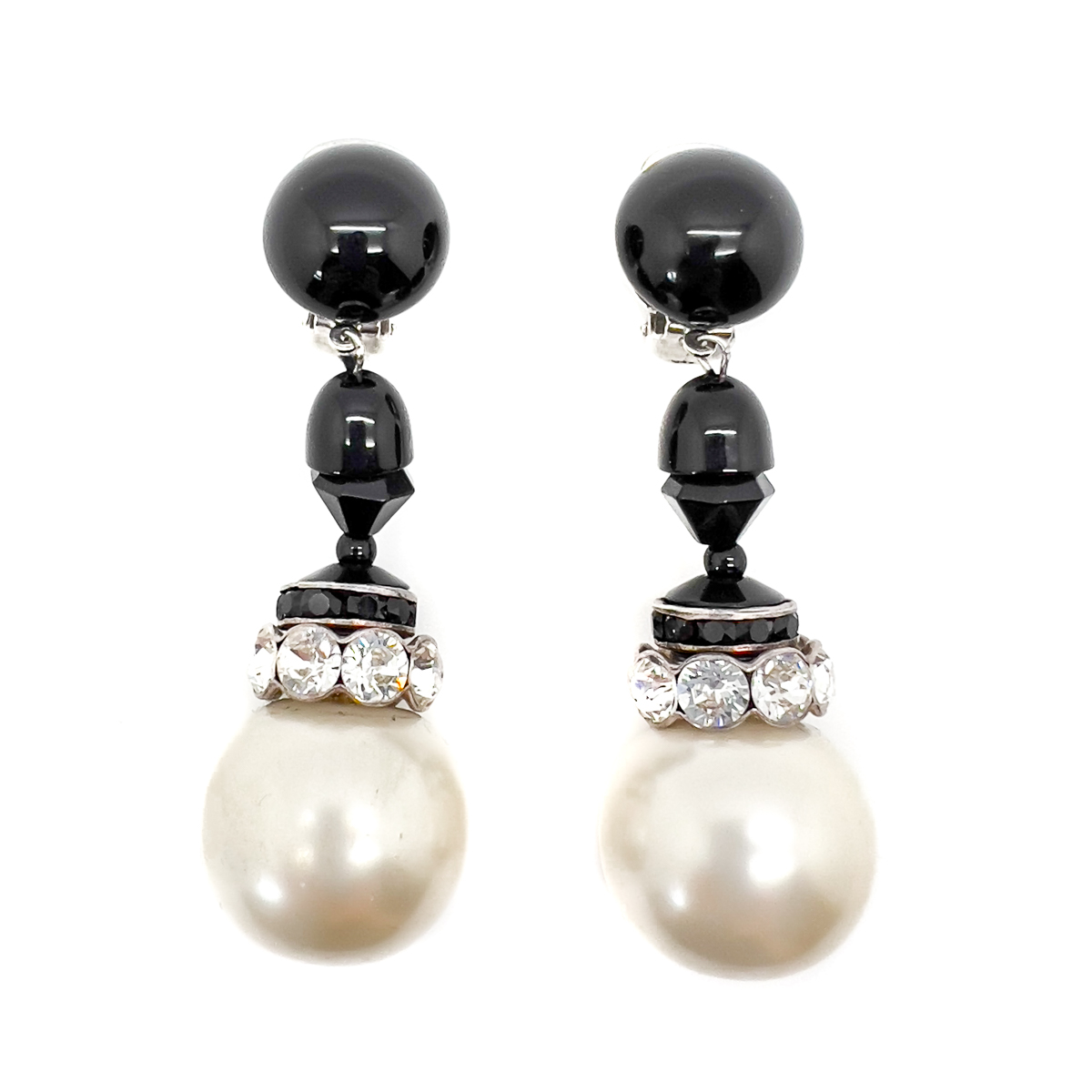 Jennifer Gibson Jewellery Drop Earrings 1737 (2) Vintage Giant Pearl Monochrome Drop Earrings