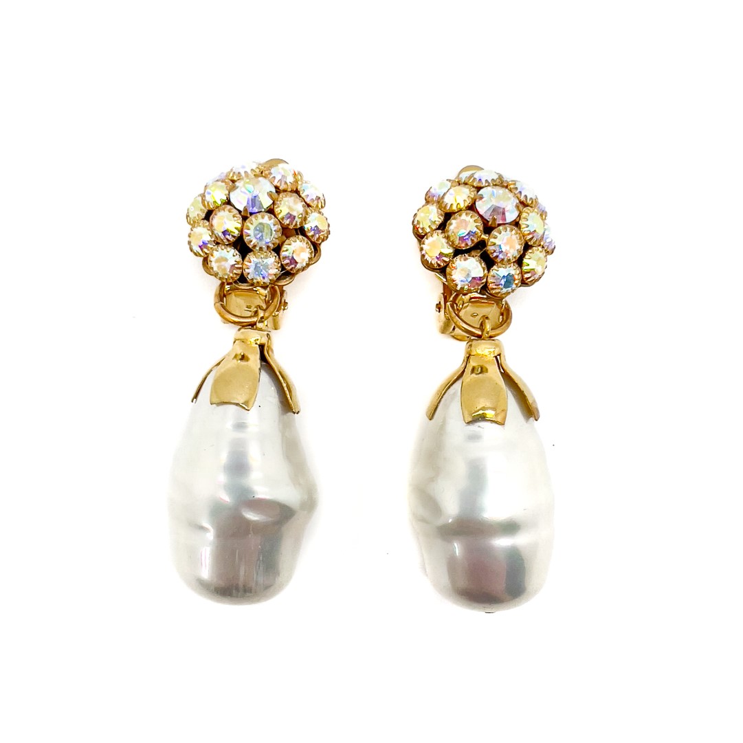 Jennifer Gibson Jewellery Drop Earrings 1740 (3) Vintage Baroque Pearl Drop Earrings