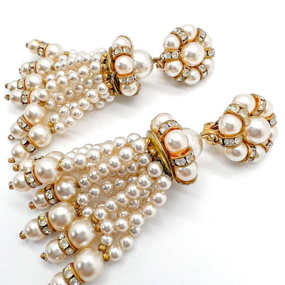 Vintage Pearl & Crystal Tassel Earrings