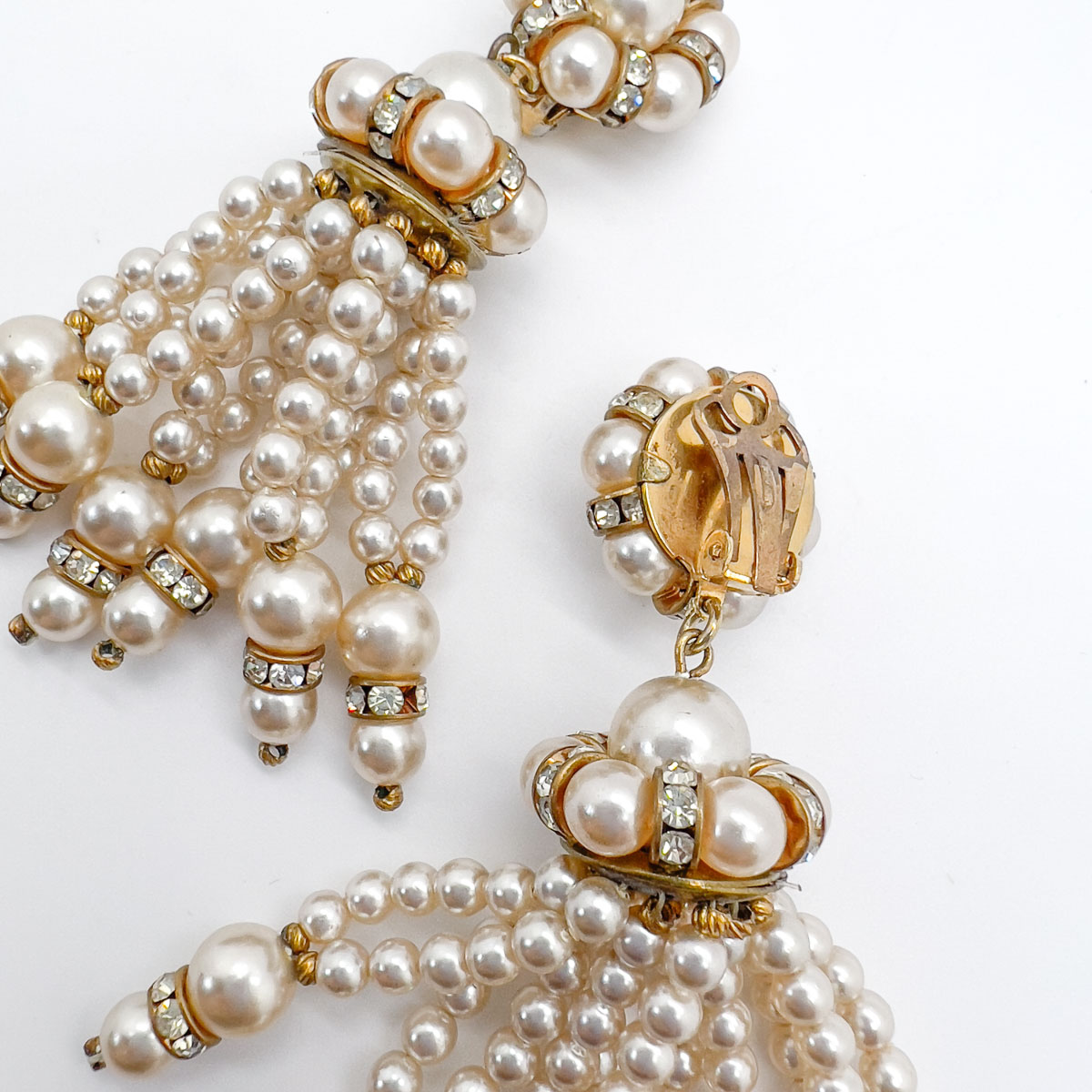 Jennifer Gibson Jewellery Drop Earrings 1742 (3) Vintage Pearl & Crystal Tassel Earrings