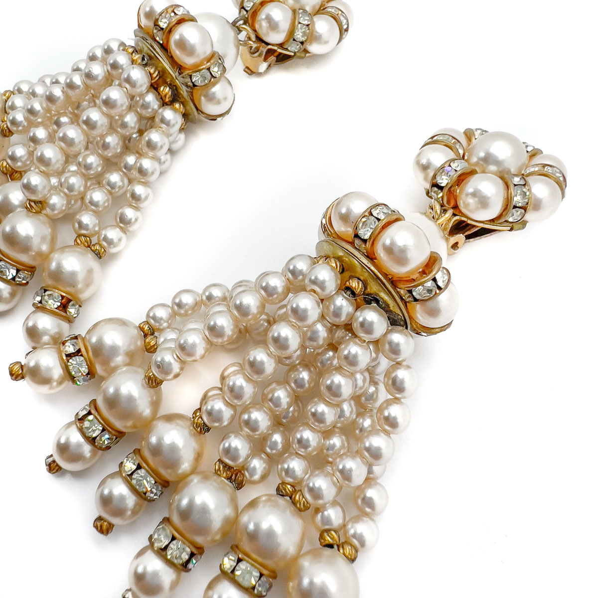 Jennifer Gibson Jewellery Drop Earrings 1742 (4) Vintage Pearl & Crystal Tassel Earrings