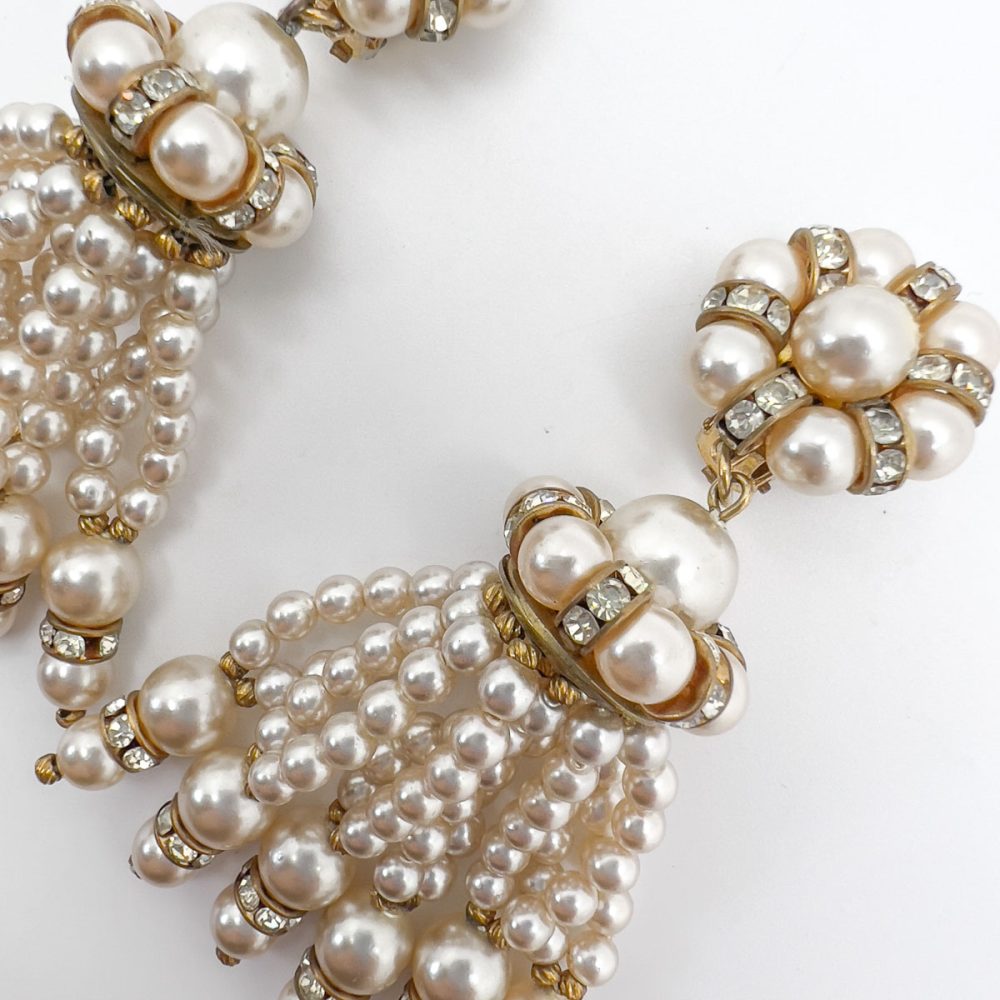 Vintage Pearl & Crystal Tassel Earrings
