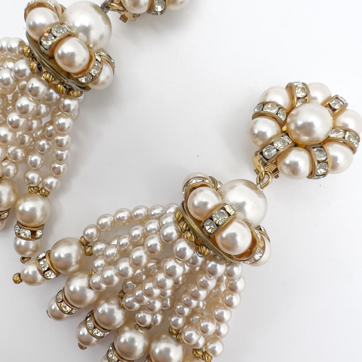 Jennifer Gibson Jewellery Drop Earrings 1742 (5) Vintage Pearl & Crystal Tassel Earrings