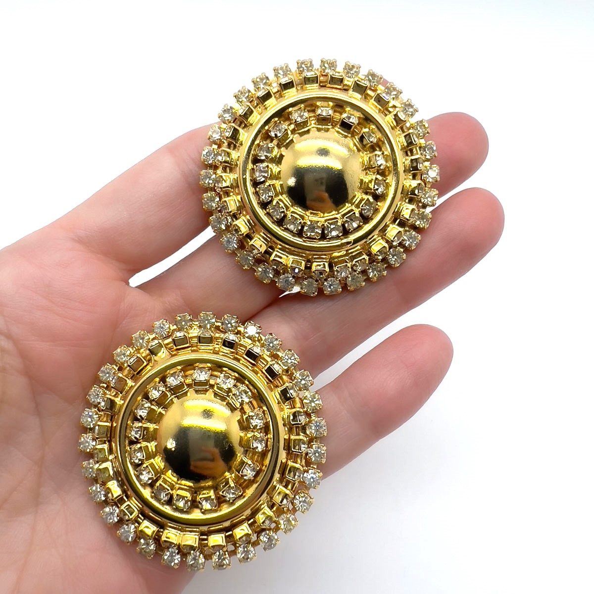 Jennifer Gibson Jewellery Earrings 1733 (1) Vintage Gold Crystal Bullseye Earrings