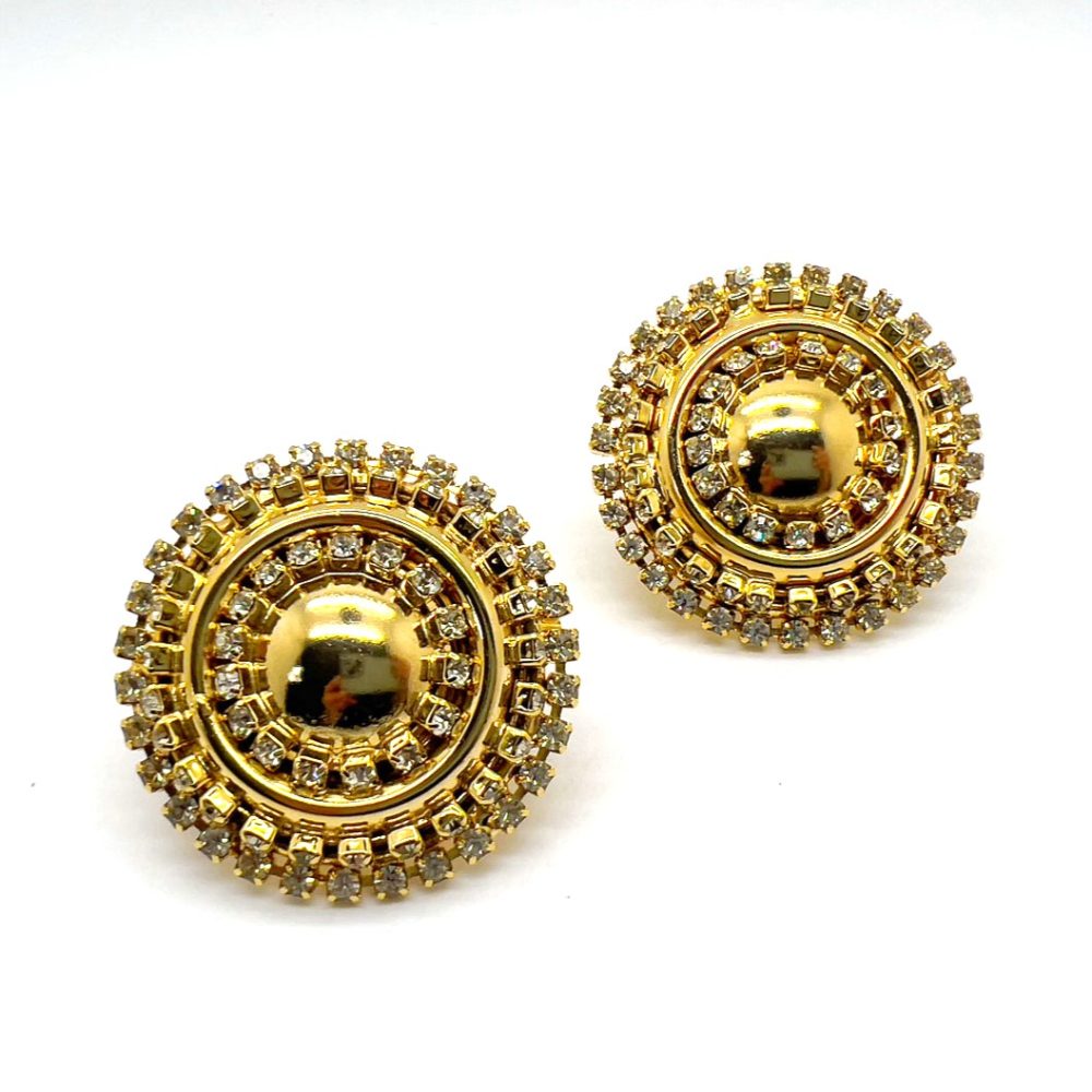 Vintage Gold Crystal Bullseye Earrings
