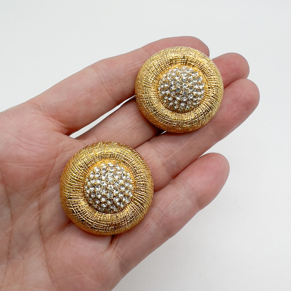 Jennifer Gibson Jewellery Earrings 1734 (1) Vintage Etched Gold Crystal Earrings