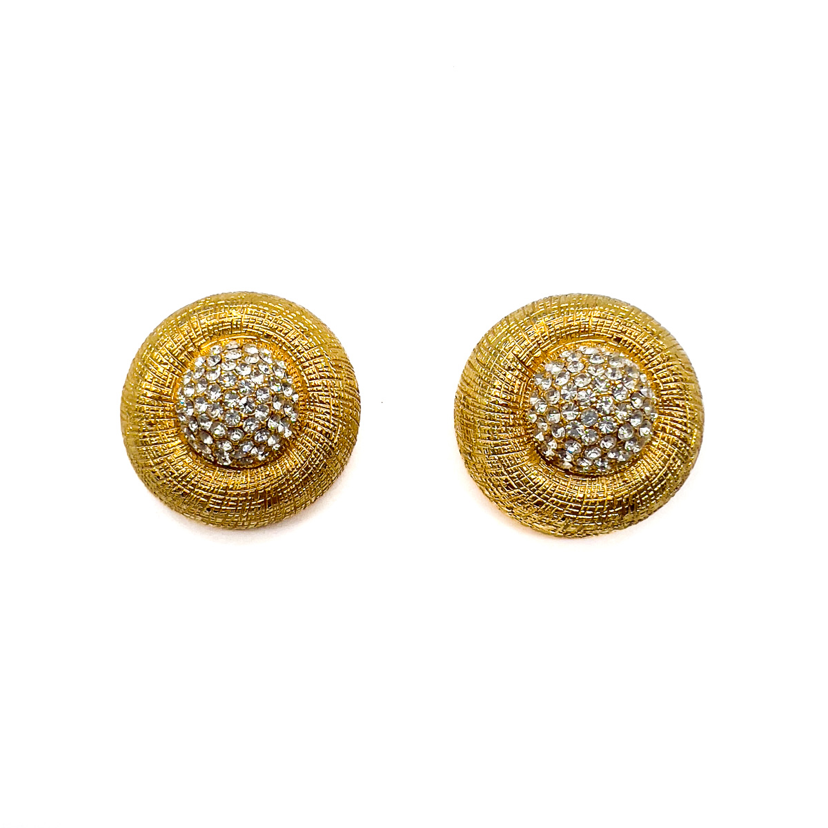 Jennifer Gibson Jewellery Earrings 1734 (2) Vintage Etched Gold Crystal Earrings