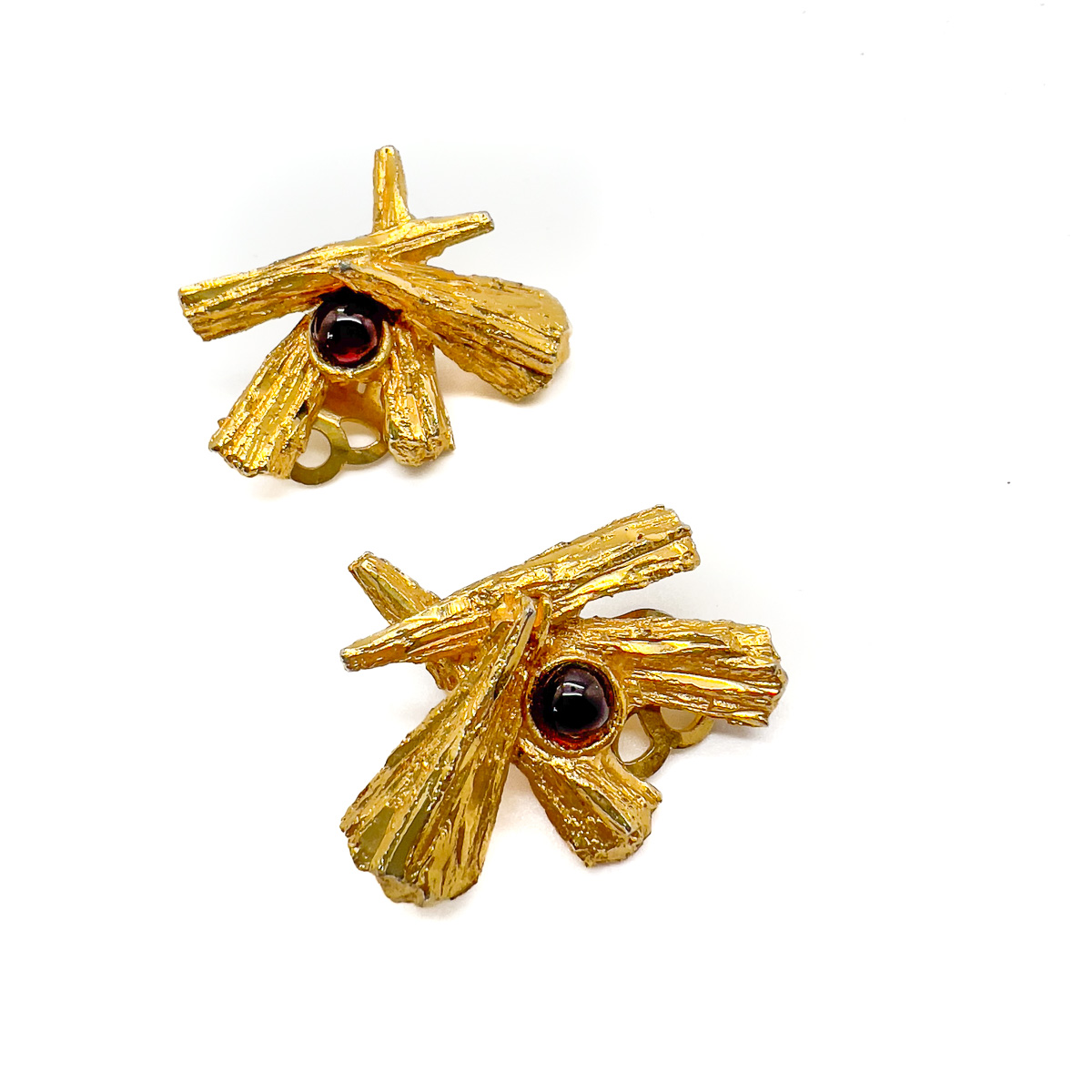 Jennifer Gibson Jewellery Earrings 1735 (1) Vintage Bark Cabochon Earrings