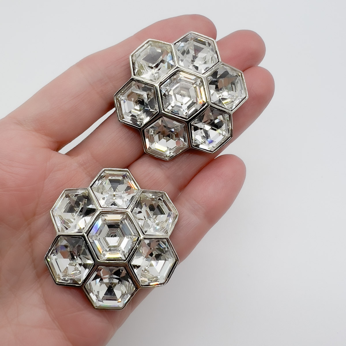 Jennifer Gibson Jewellery Earrings 1739 (1) Vintage Hexagonal Crystal Floral Earrings