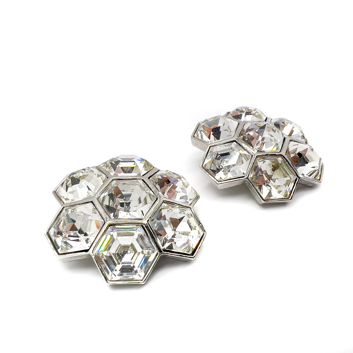 Jennifer Gibson Jewellery Earrings 1739 (2) Vintage Hexagonal Crystal Floral Earrings