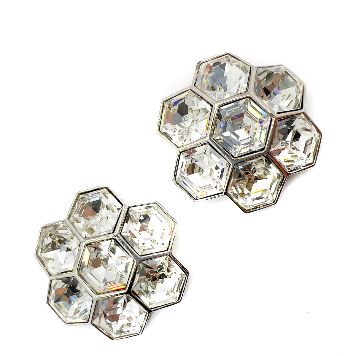 Jennifer Gibson Jewellery Earrings 1739 (3) Vintage Hexagonal Crystal Floral Earrings