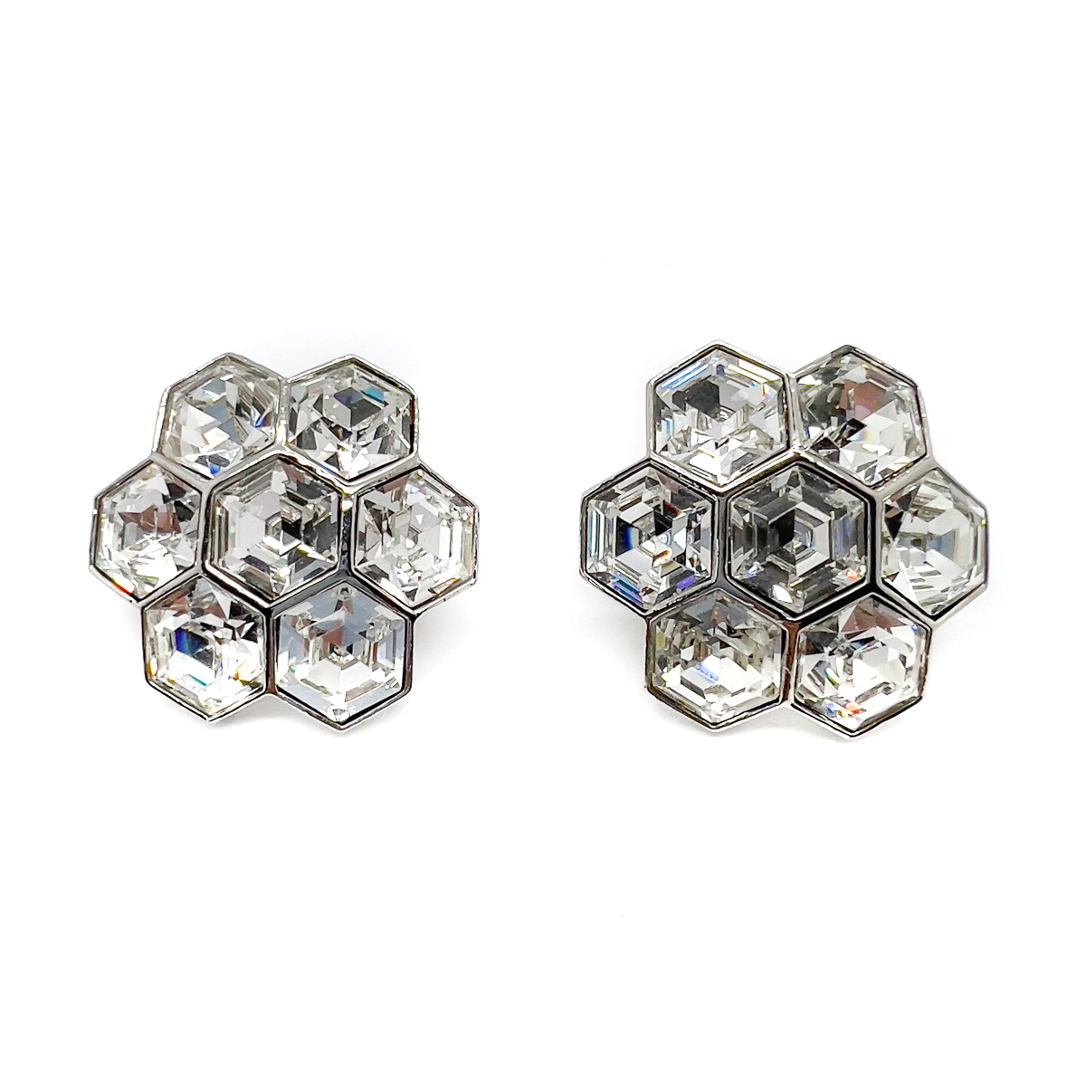 Jennifer Gibson Jewellery Earrings 1739 (4) Vintage Hexagonal Crystal Floral Earrings