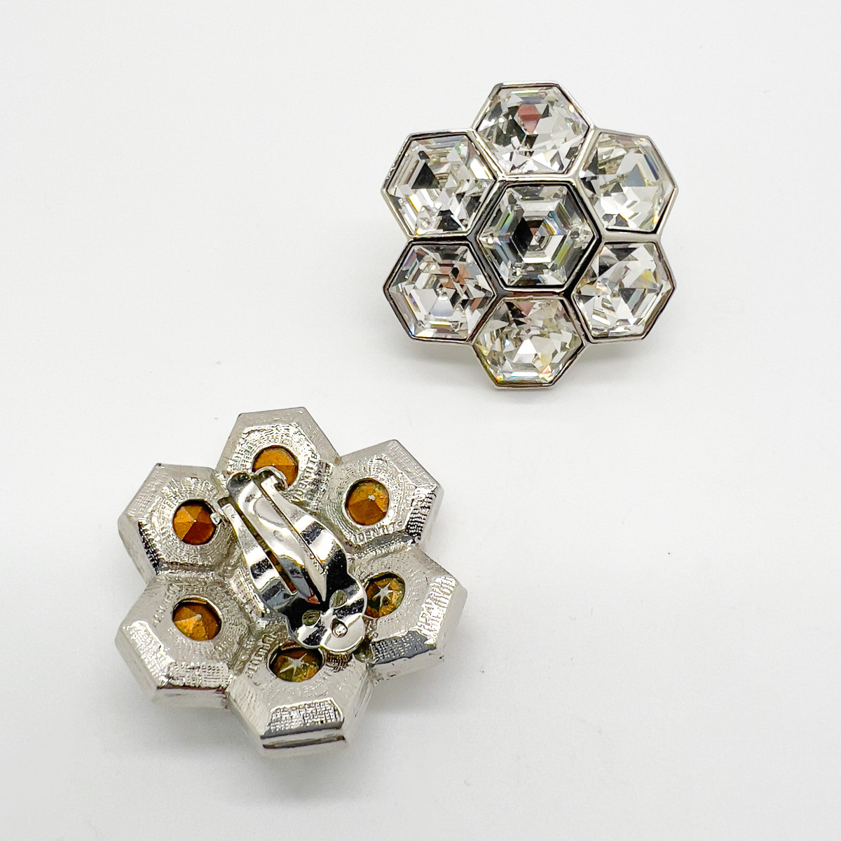 Jennifer Gibson Jewellery Earrings 1739 (7) Vintage Hexagonal Crystal Floral Earrings