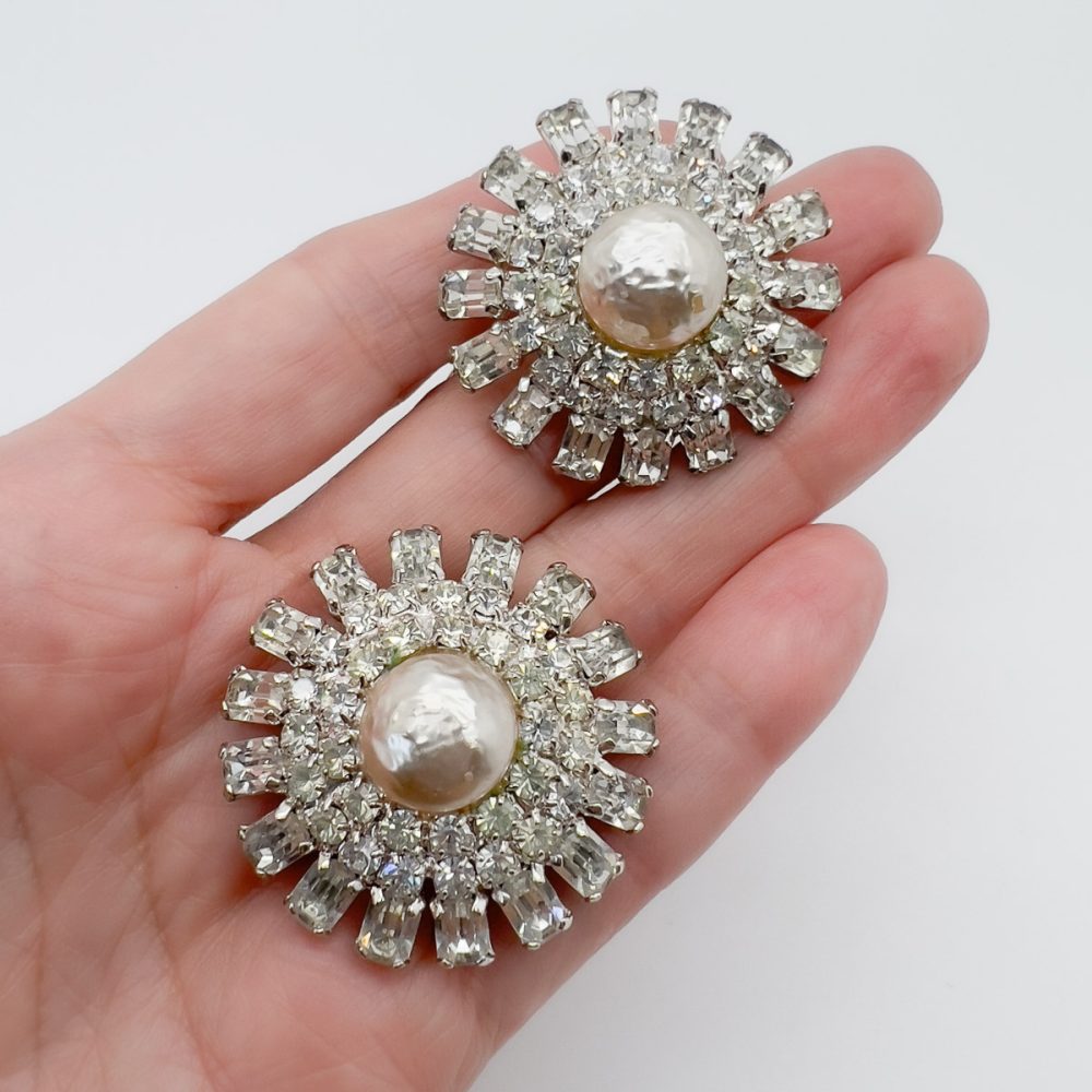 Vintage Pearl & Baguette Crystal Earrings