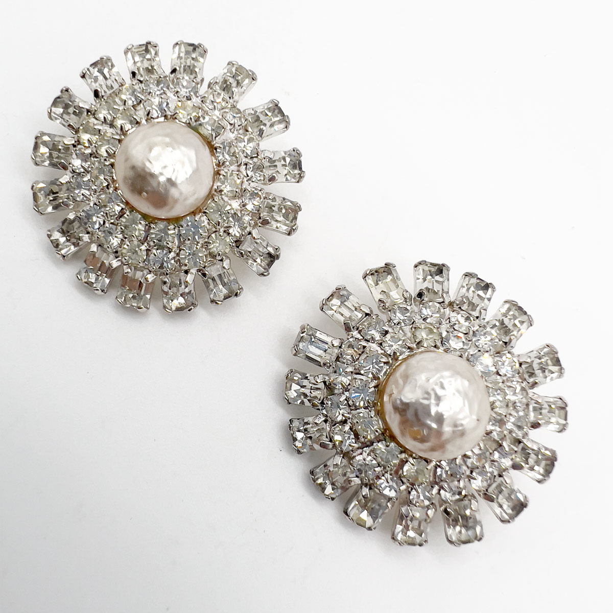 Jennifer Gibson Jewellery Earrings 1741 (3) Vintage Pearl & Baguette Crystal Earrings