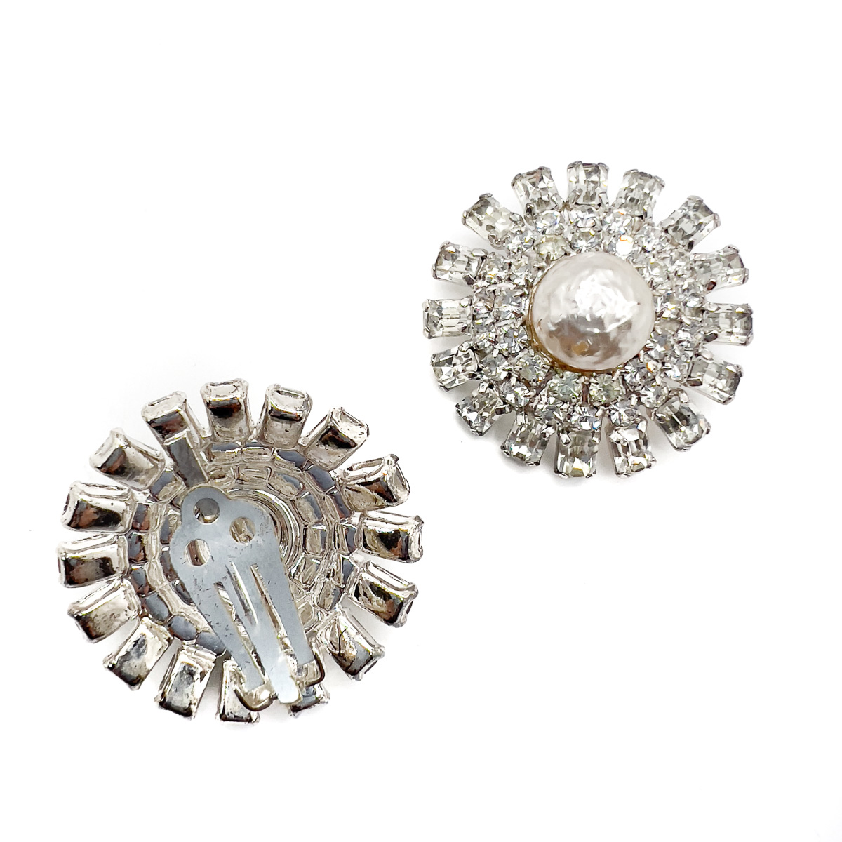 Jennifer Gibson Jewellery Earrings 1741 (4) Vintage Pearl & Baguette Crystal Earrings