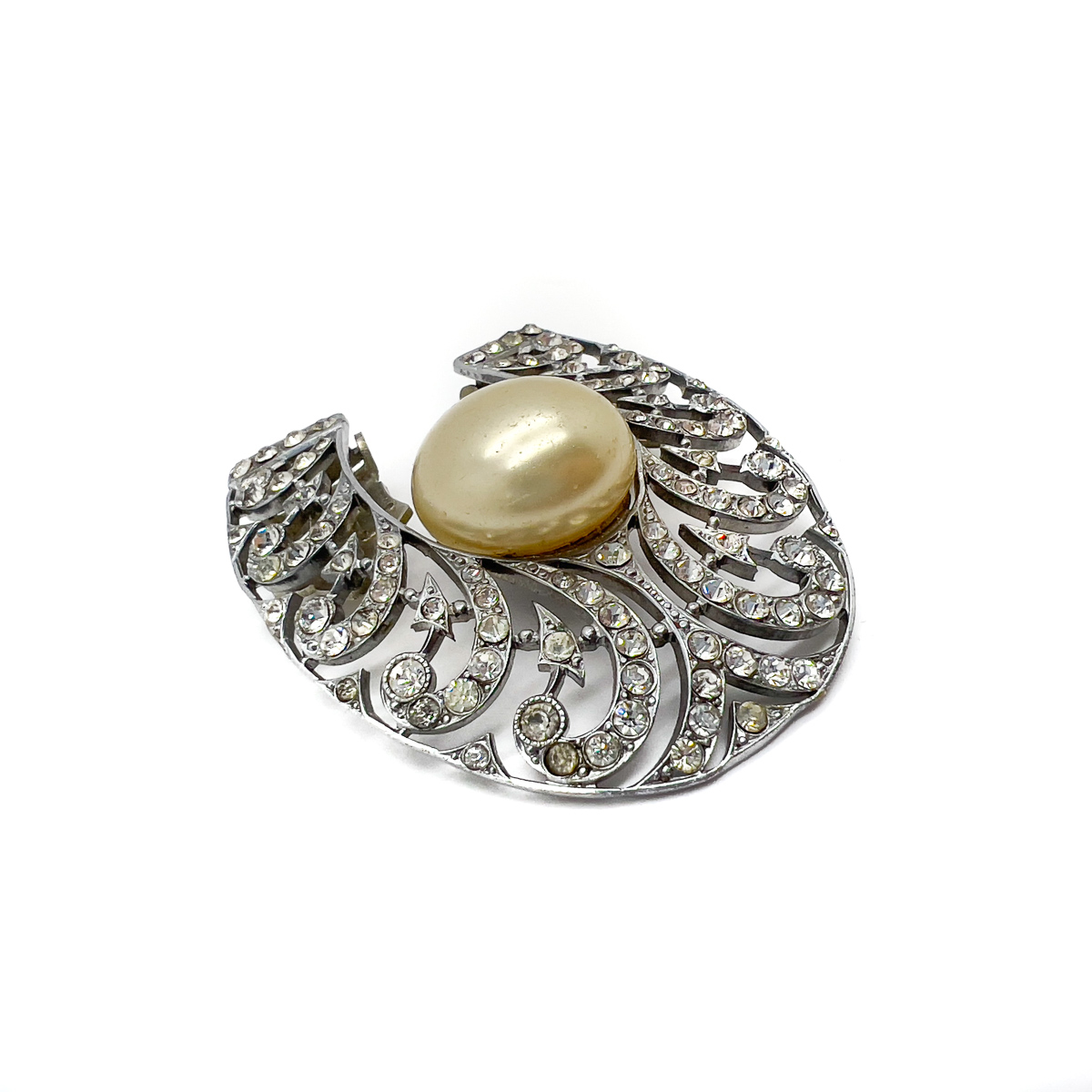 Jennifer Gibson Jewellery 1762 (3) Vintage Parisian Art Deco Paste & Pearl Horseshoe Dress Clip