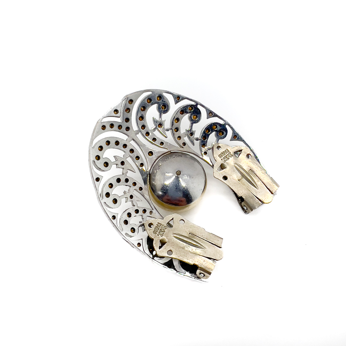 Jennifer Gibson Jewellery 1762 (5) Vintage Parisian Art Deco Paste & Pearl Horseshoe Dress Clip