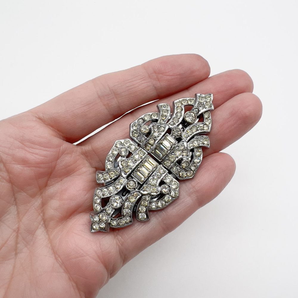 Vintage English Art Deco Paste Double Dress Clip Brooch