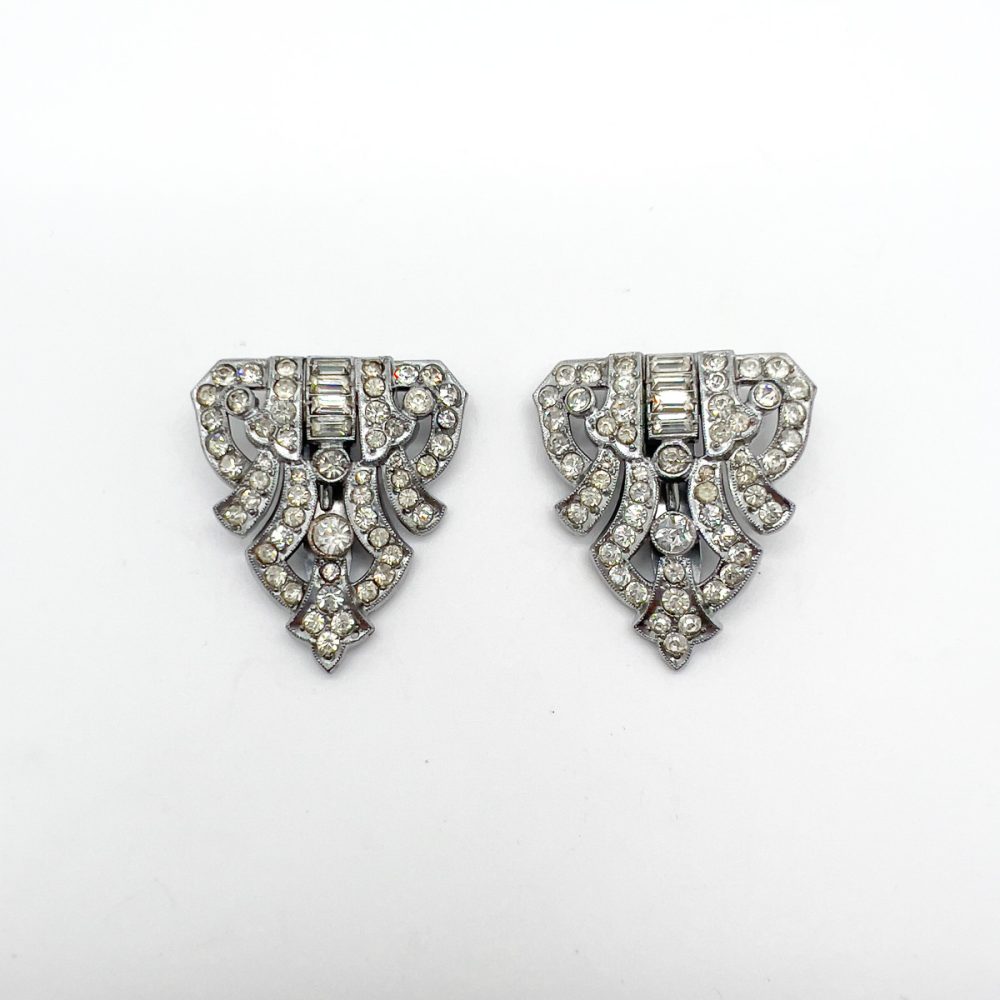 Vintage English Art Deco Paste Double Dress Clip Brooch