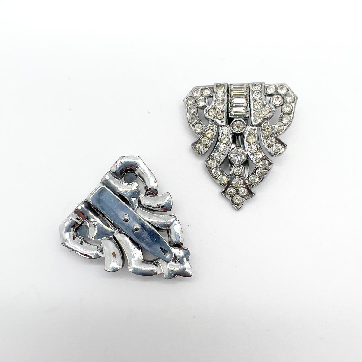 Jennifer Gibson Jewellery 1763 (4) Vintage English Art Deco Paste Double Dress Clip Brooch