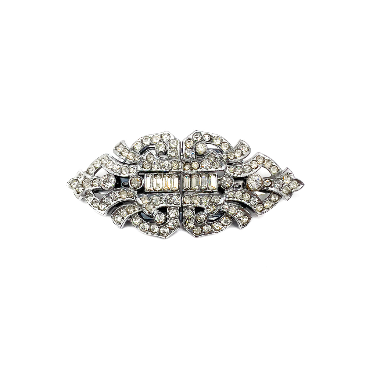 Jennifer Gibson Jewellery 1763 (5) Vintage English Art Deco Paste Double Dress Clip Brooch