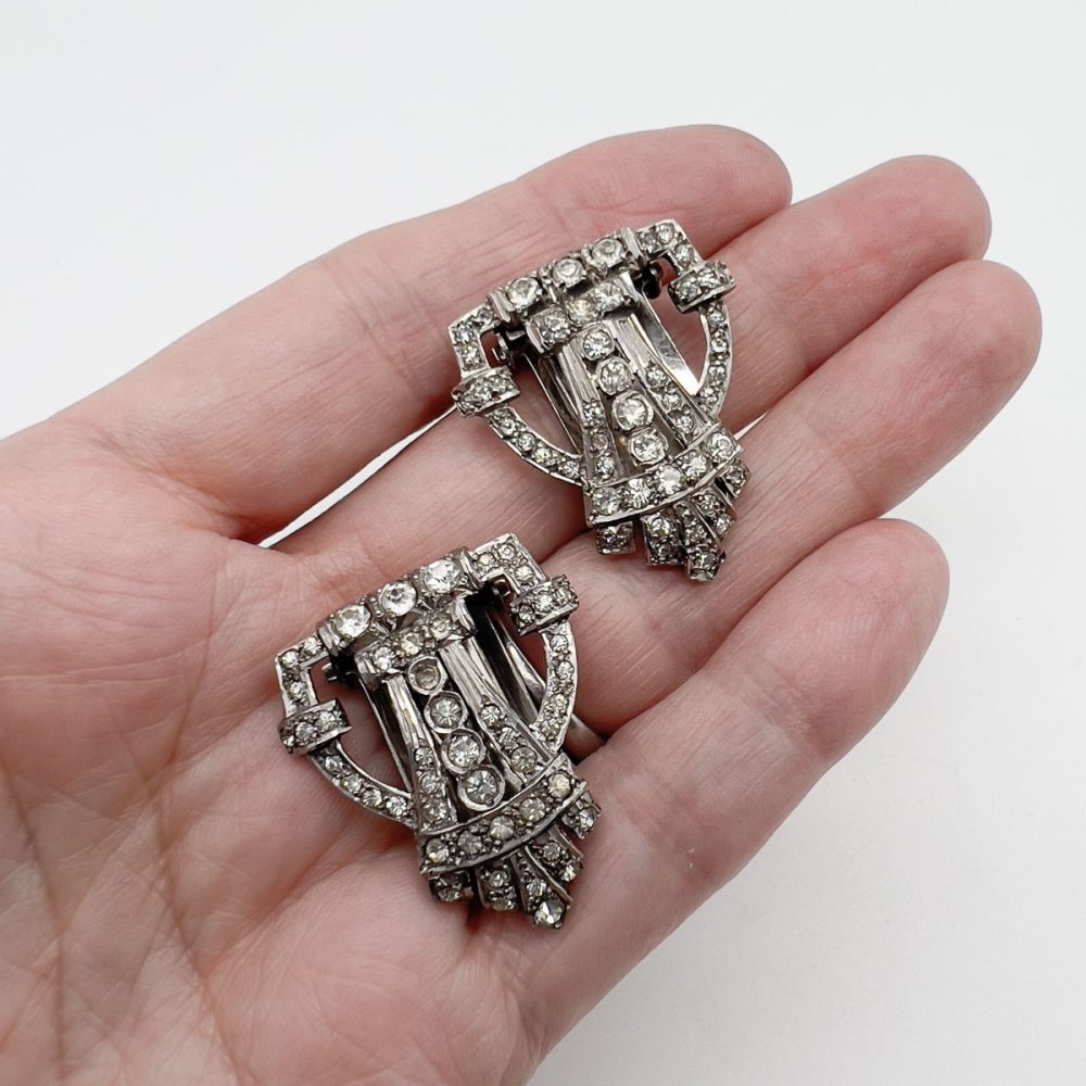 Vintage English Art Deco Silver & Paste Dress Clip