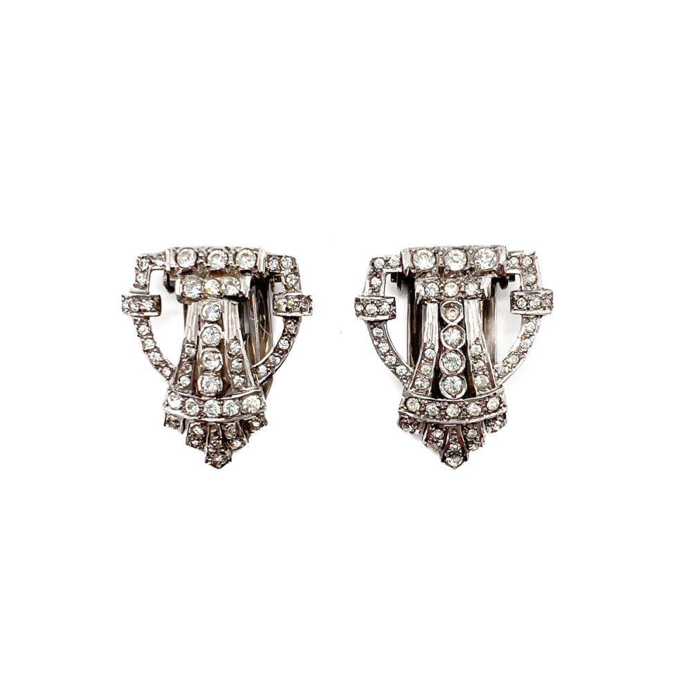 Vintage English Art Deco Silver & Paste Dress Clip