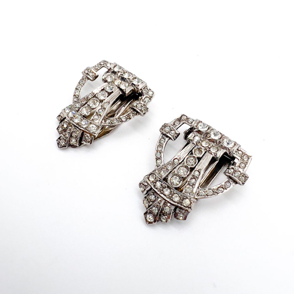 Vintage English Art Deco Silver & Paste Dress Clip