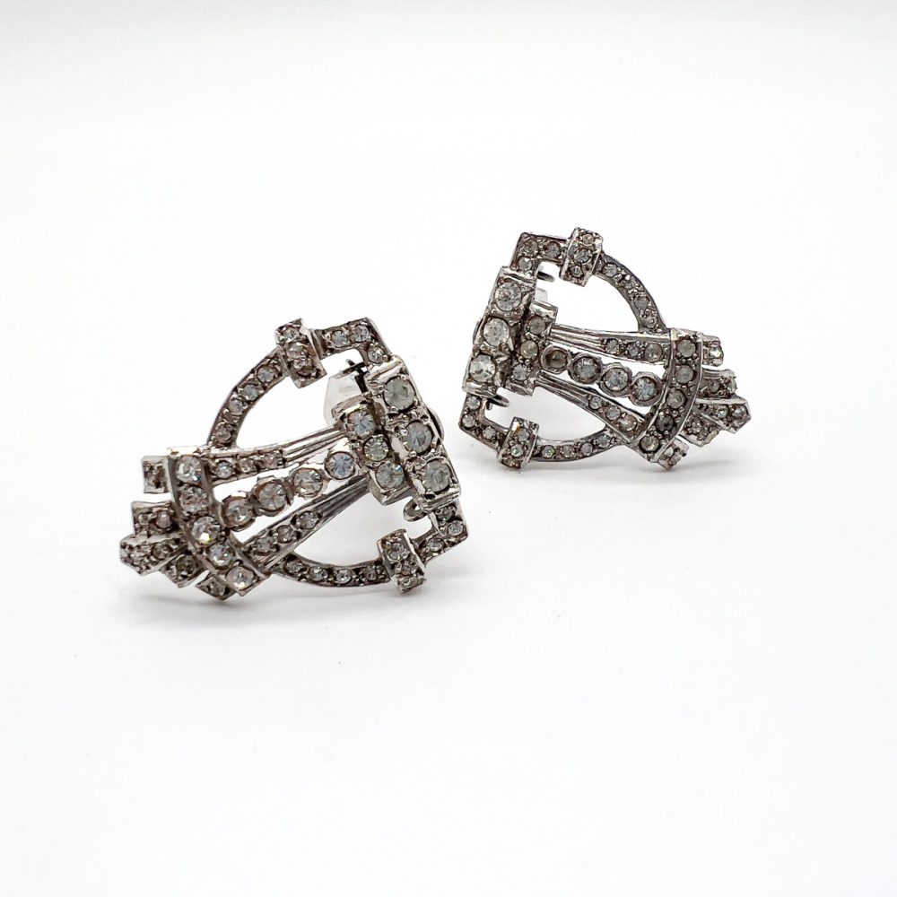 Vintage English Art Deco Silver & Paste Dress Clip