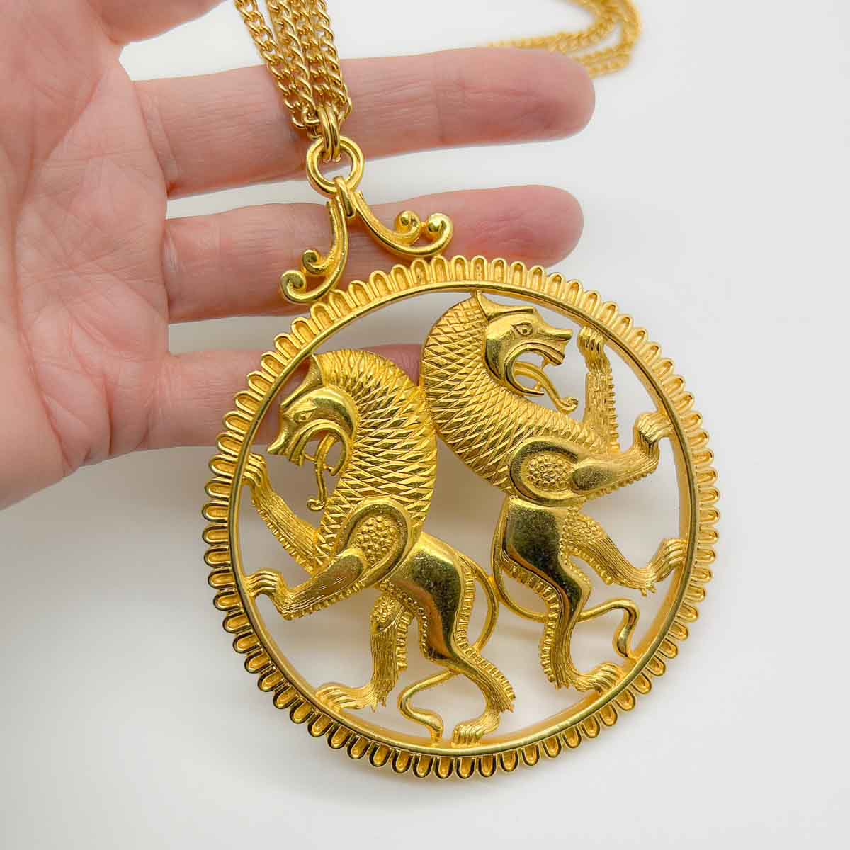 Jennifer Gibson Jewellery 1770A (2) Vintage Rampant Lions Medallion Necklace