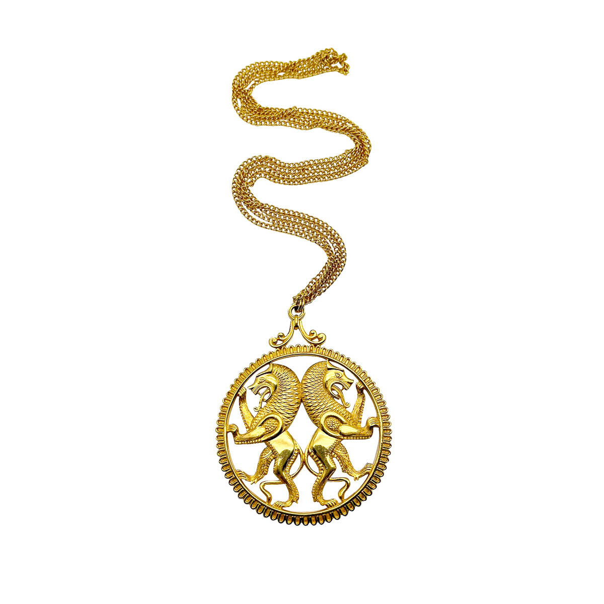 Jennifer Gibson Jewellery 1770A (4) Vintage Rampant Lions Medallion Necklace