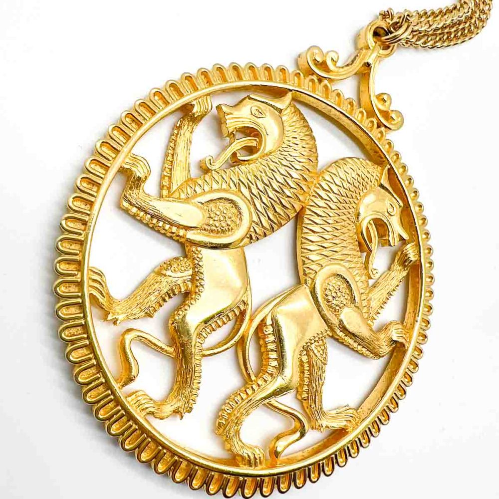 Vintage Rampant Lions Medallion Necklace