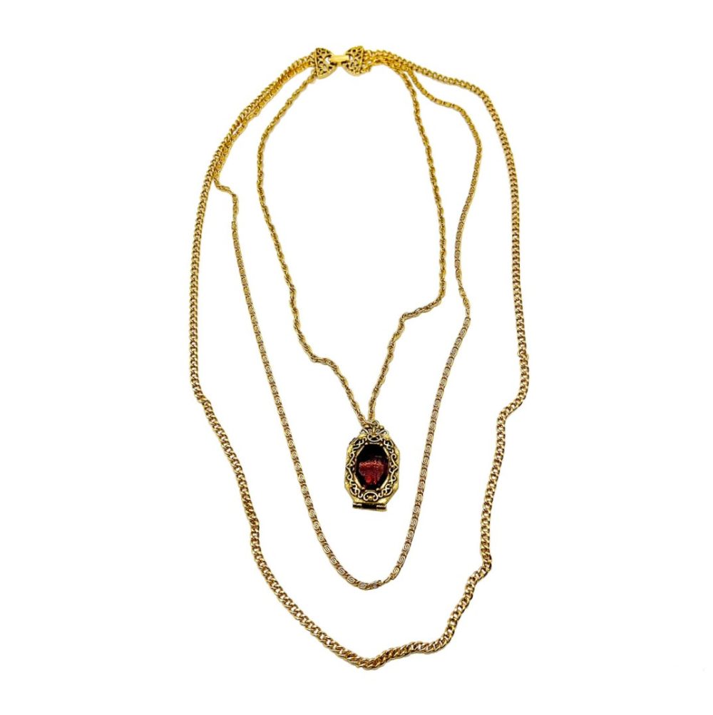 Vintage Goldette Amethyst Locket Chain Necklace